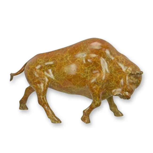 Bronzefigur Bison mit oranger Craquelé-Patina