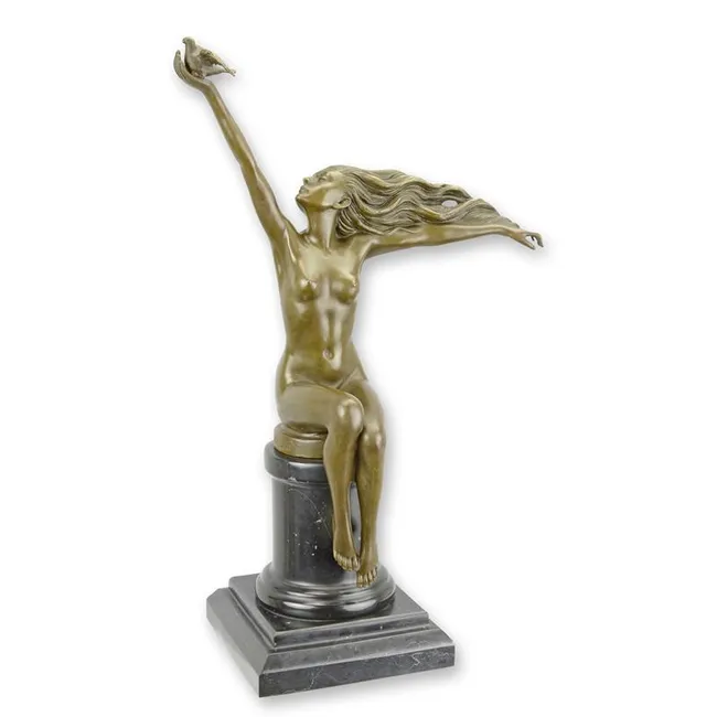 Bronzefigur Brieftaube mit Frau Freiheitssymbol