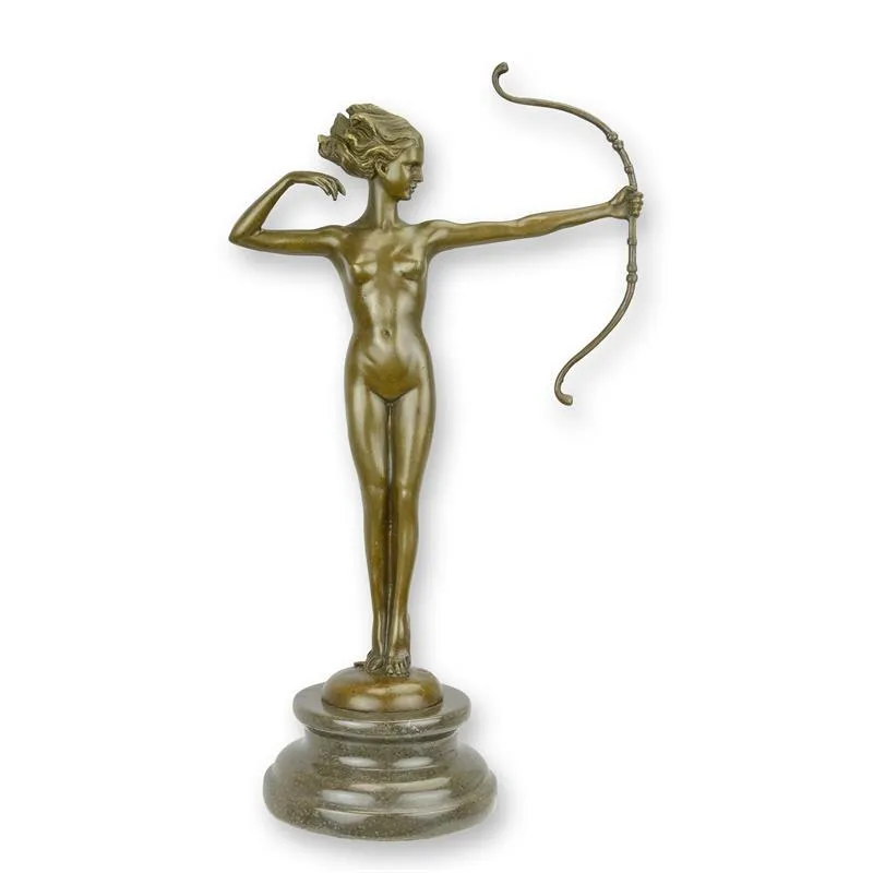 Bronzefigur Diana die Jägerin mit Bogen auf Marmor 30,9 cm