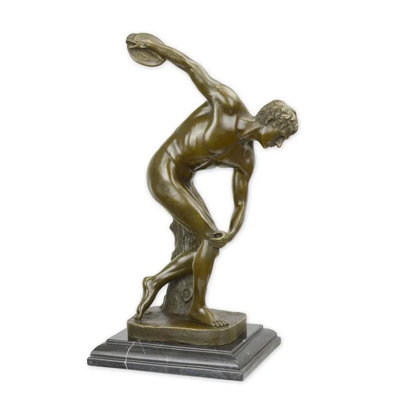 Bronzefigur Diskuswerfer nach Myron auf Marmorsockel 38 cm