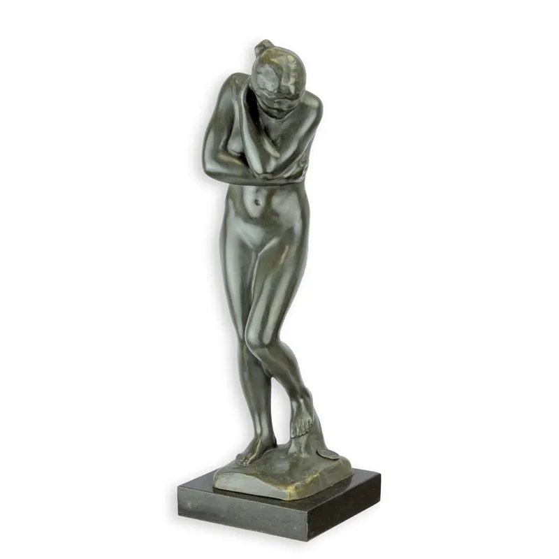Bronzefigur Eva stehender Akt auf Marmorsockel