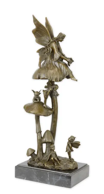 Bronzefigur Feengruppe auf Pilz, 46 cm hoch