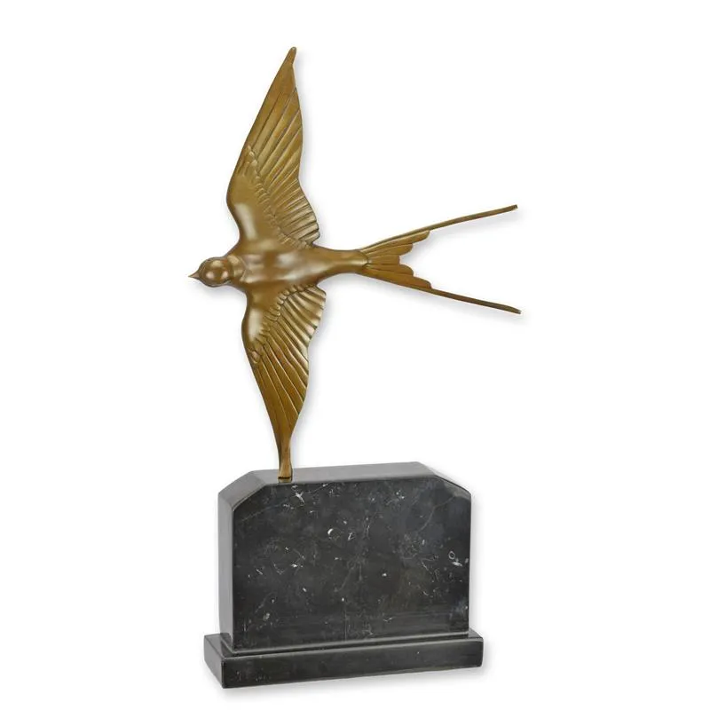 Bronzefigur fliegende Schwalbe auf Marmorsockel