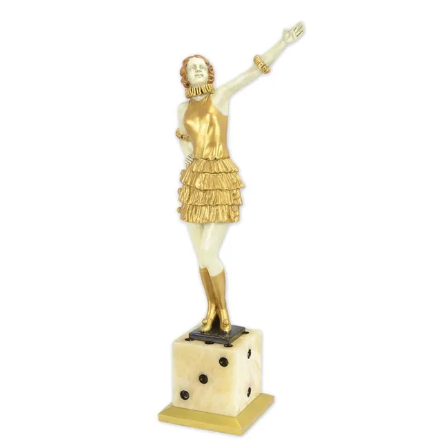 Bronzefigur Frauenfigur auf Wuerfelfuss