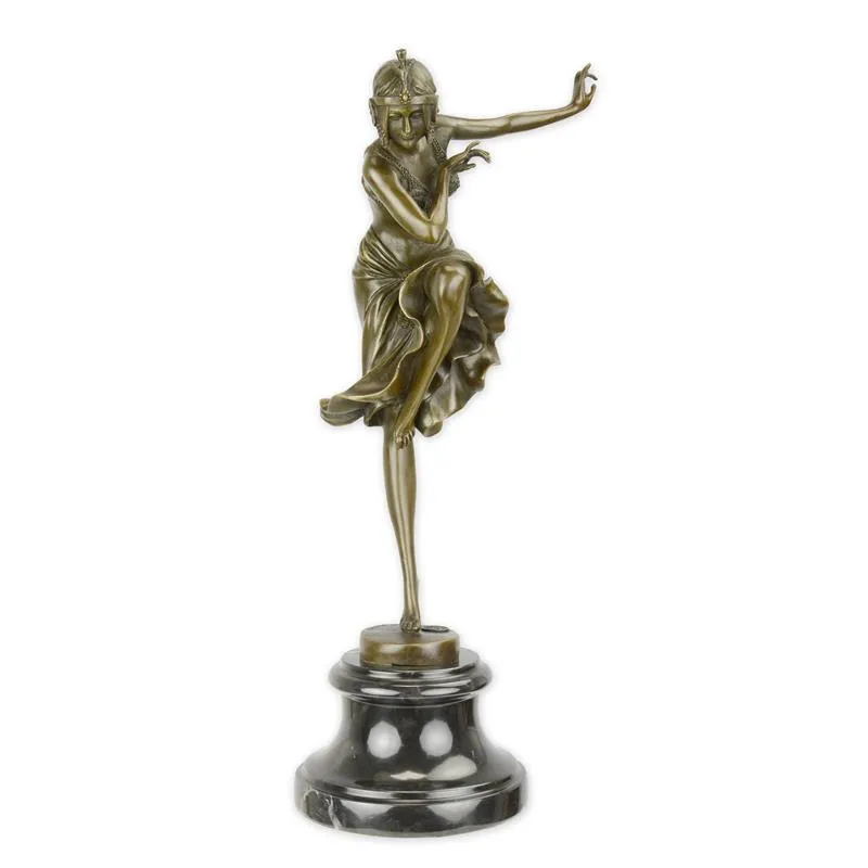 Bronzefigur Hindu-Tänzerin auf einem Bein auf Marmorsockel 39 cm
