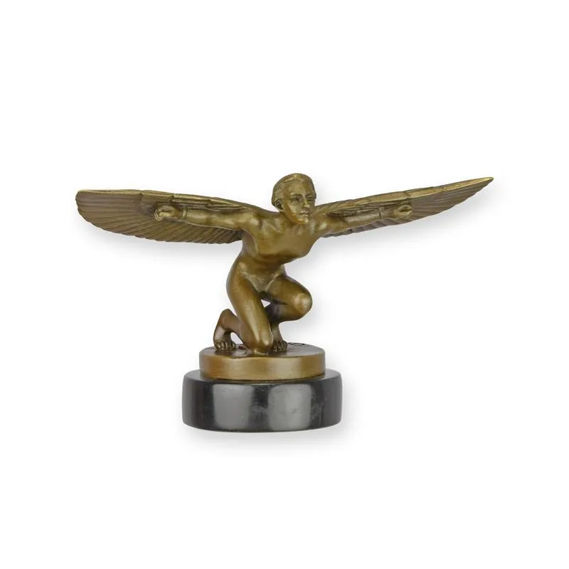 Bronzefigur Ikarus mit ausgebreiteten Flügeln auf Marmorsockel
