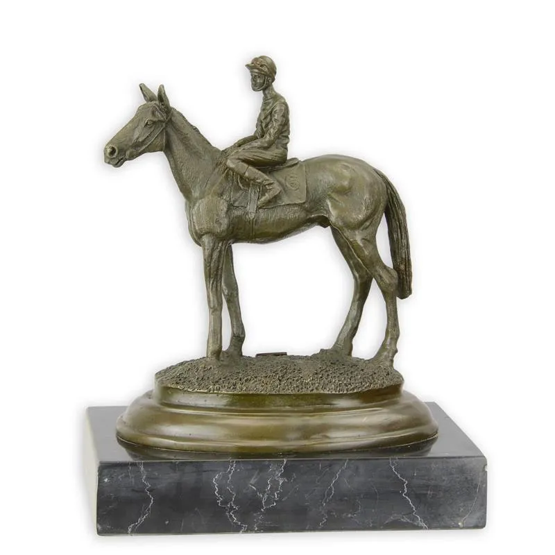Bronzefigur Jockey zu Pferd auf Marmorsockel