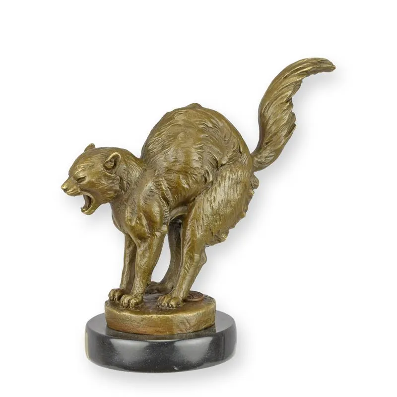 Bronzefigur Katze mit Katzenbuckel erschrocken