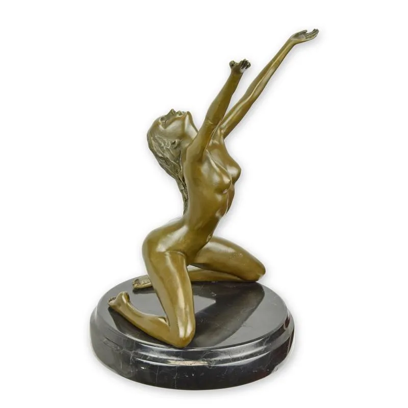 Bronzefigur kniende nackte Frau mit erhobenen Armen 24,5 cm