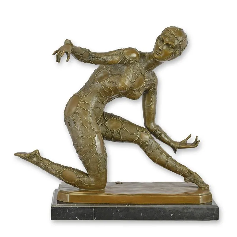 Bronzefigur kniende Tänzerin im Seestern-Kostüm auf Marmor 38 cm