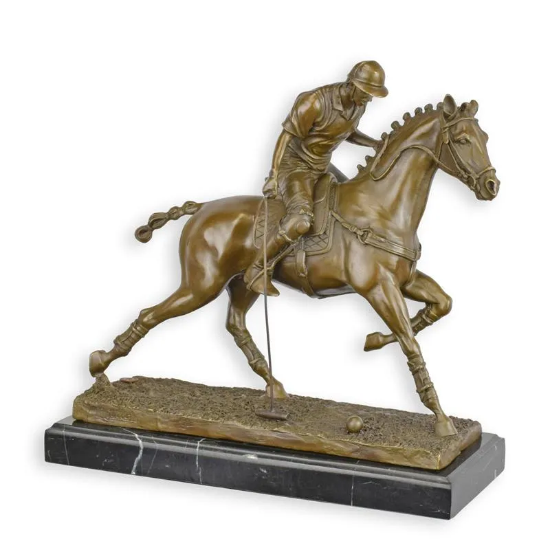 Bronzefigur Polospieler zu Pferd auf Marmorsockel