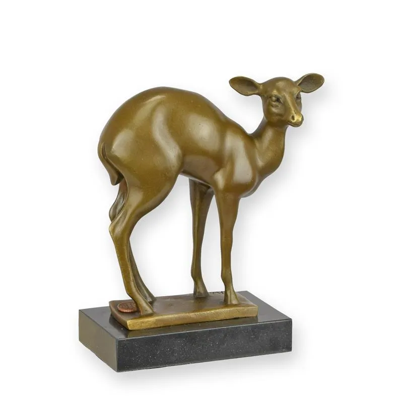 Bronzefigur Rehkitz stehend auf Marmorsockel
