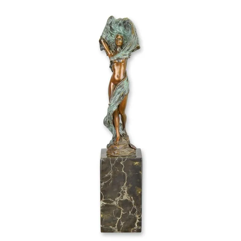 Bronzefigur Schleiertänzerin auf Marmorsockel