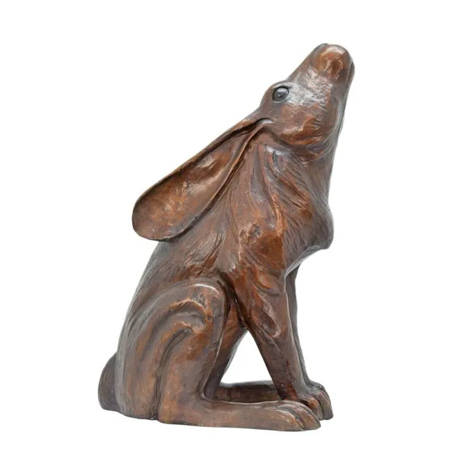 Bronzefigur Sitzendes Kaninchen Nach Oben Schauend
