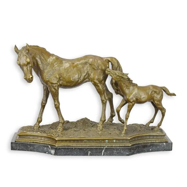 Bronzefigur Stute und Fohlen 55 cm gross Massivbronze Skulptur