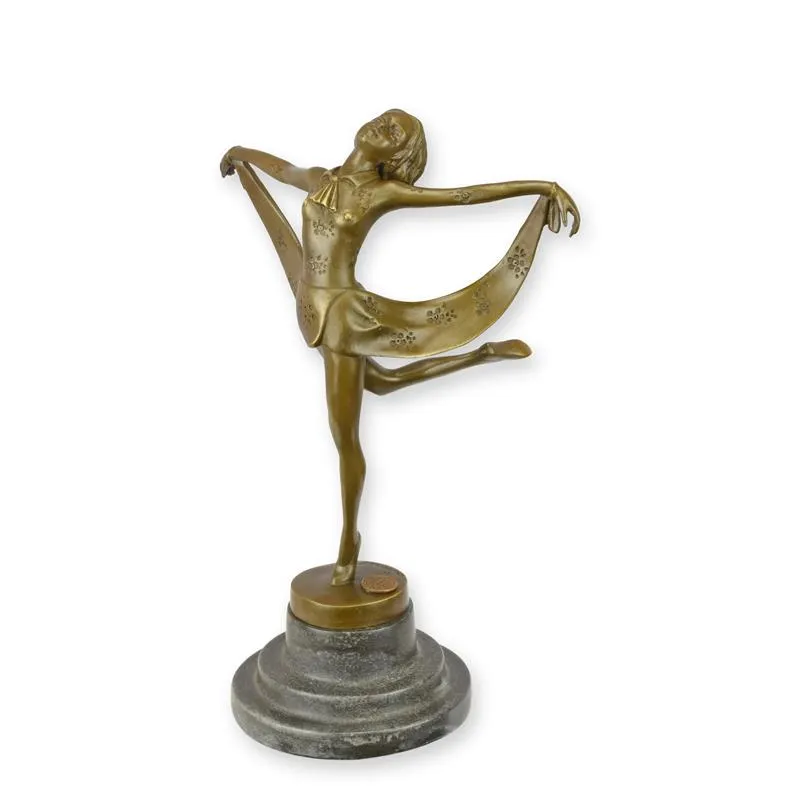 Bronzefigur Tänzerin mit Schleier auf Marmorfuß