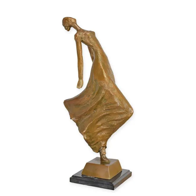 Bronzefigur tanzende Frau in goldfarbenem Gewand — kompakt