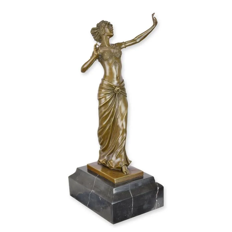Bronzefigur tanzende Frau im Gewand auf Marmorsockel