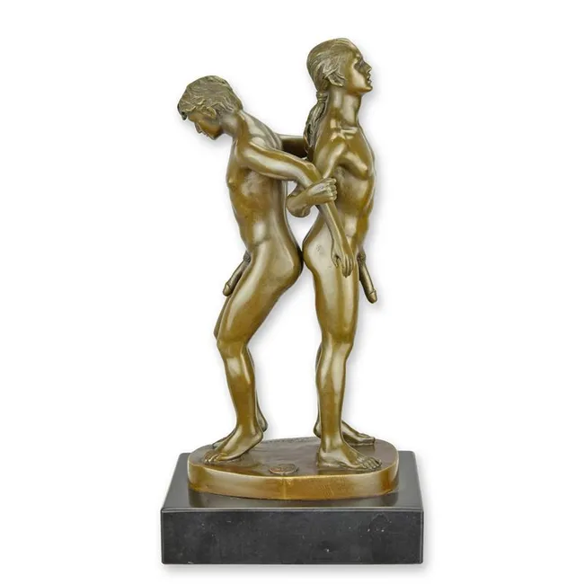 Bronzefigur zwei maennliche Akte dynamisch Gruppenportrait