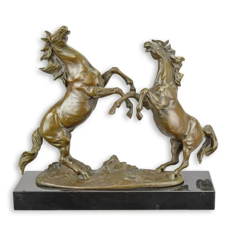 Bronzefigur zwei steigende Pferde auf Marmorsockel