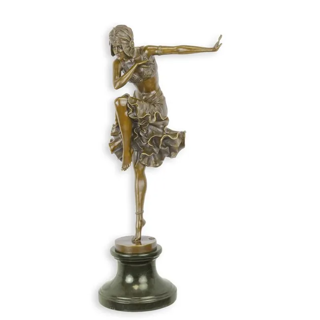 Bronzene Art-Deco-Taenzerin-Skulptur, 67 cm hoch