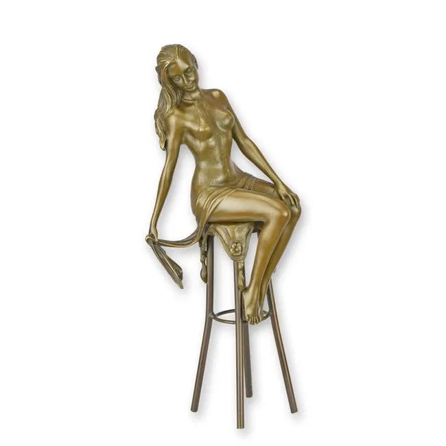 Bronzene Dame auf Barhocker 29,1 cm lehnende Pose Skulptur