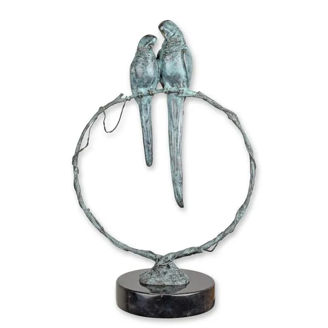 Bronzene Papageien auf Ast Duo-Skulptur, 56 cm