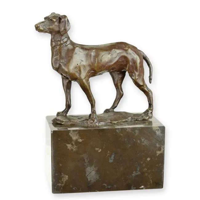 Bronzene Windhund-Skulptur stehend auf Marmorsockel