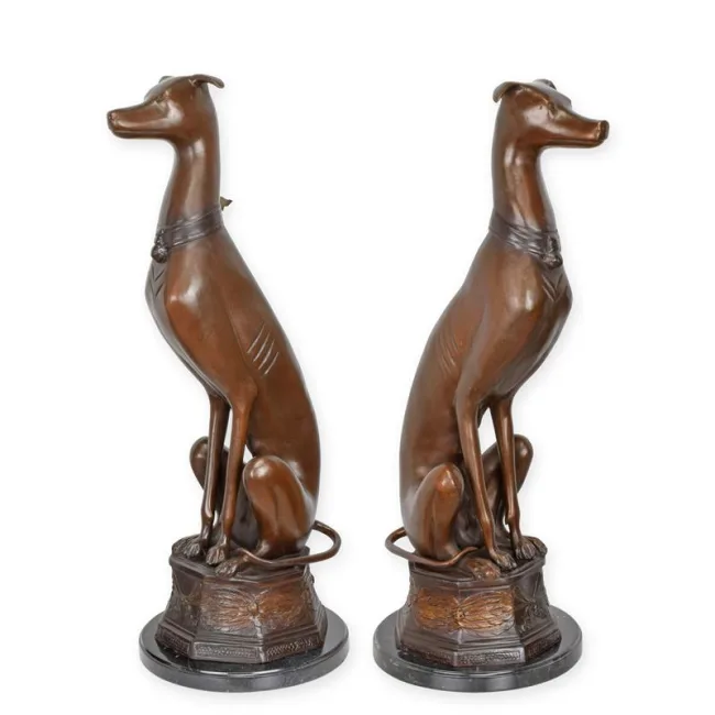 Bronzenes Paar sitzende Whippets 75 cm hoch