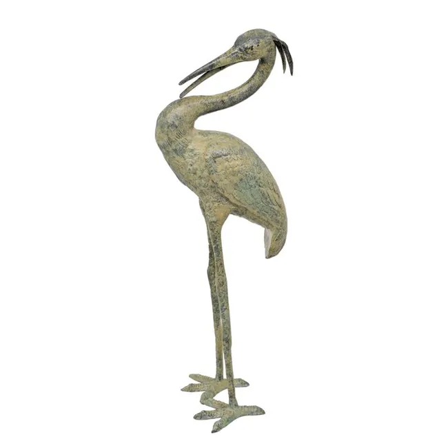 Bronzereiher Skulptur mit gebogenem Hals 90 cm