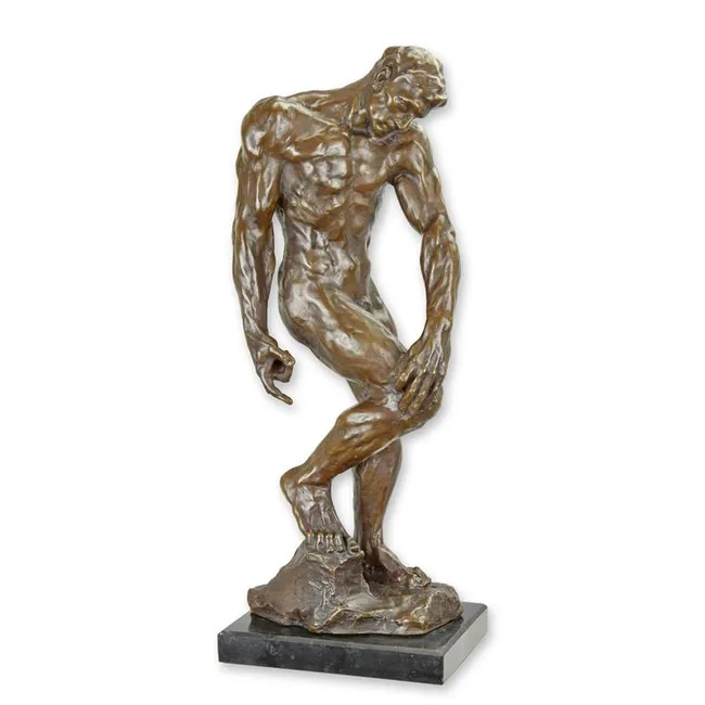 Bronzeskulptur Adam stehend auf Marmorsockel