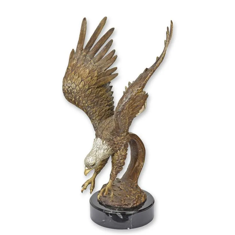 Bronzeskulptur Adler im Sturzflug auf Marmorsockel 84 cm