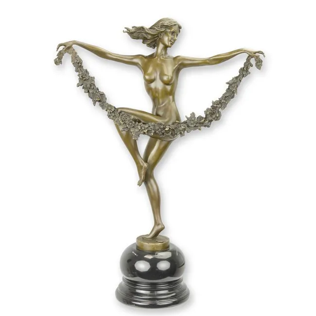 Bronzeskulptur Blumentaenzerin – tanzende Frauenfigur mit Blumen 52 cm