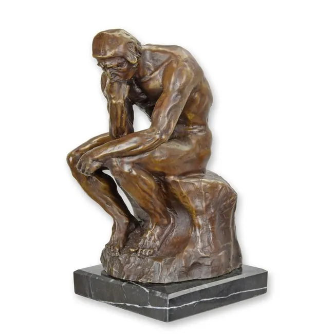 Bronzeskulptur Der Denker nach Rodin auf Marmorsockel