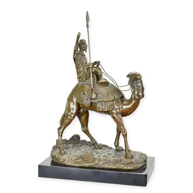 Bronzeskulptur Dromedar mit Reiter auf Marmorsockel