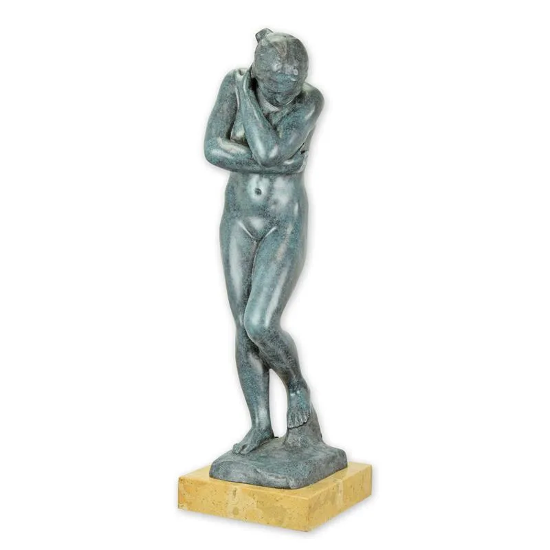 Bronzeskulptur Eva mit grünblauer Patina auf Sockel 47 cm