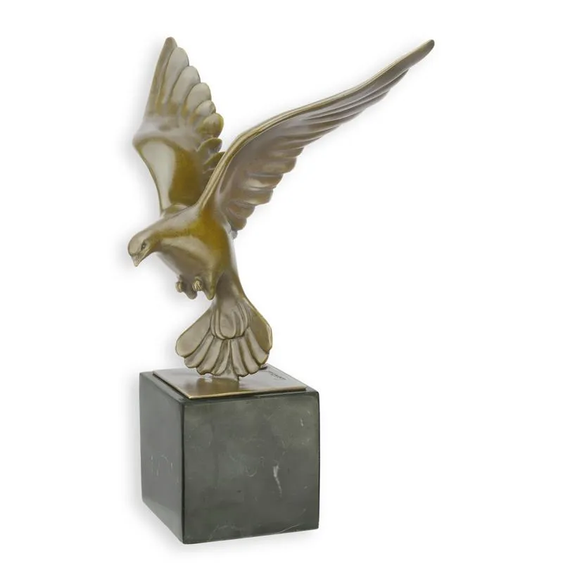 Bronzeskulptur fliegende Taube auf Marmorsockel 27,8 cm
