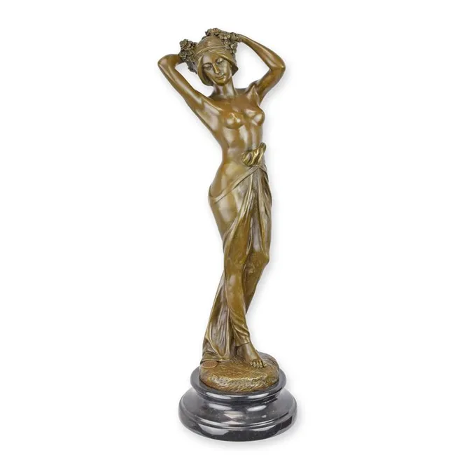 Bronzeskulptur Frau spielt mit Haaren 37 cm elegante Figur