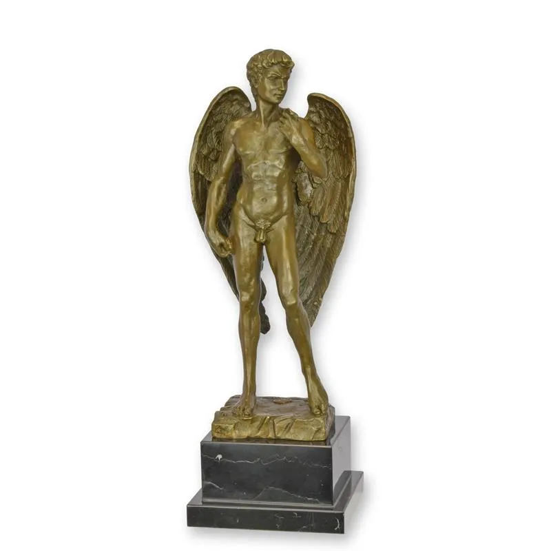Bronzeskulptur geflügelter David auf schwarzem Marmor 39 cm