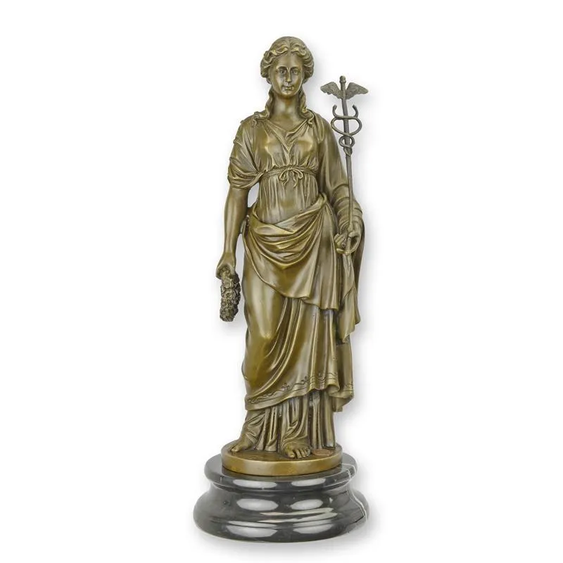 Bronzeskulptur griechische Göttin Athena mit Stab und Kranz 33,6 cm