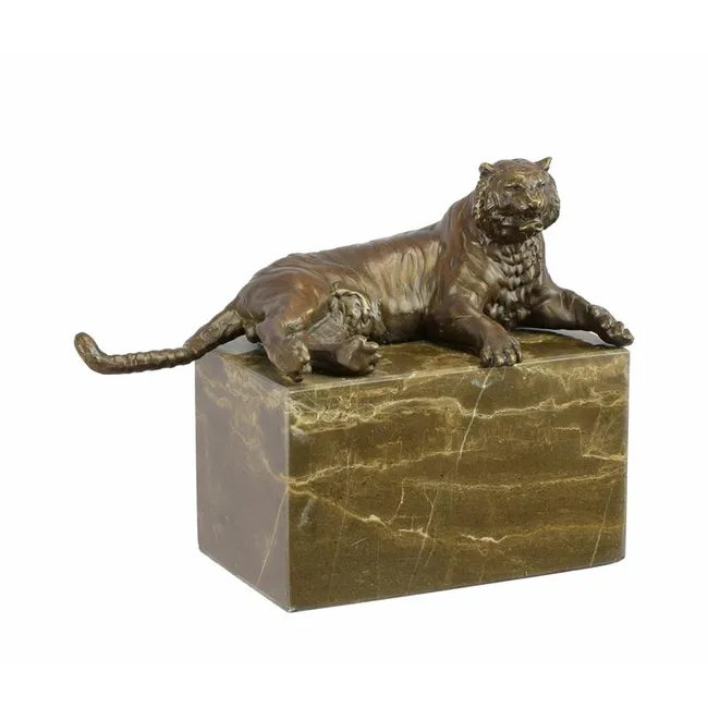 Bronzeskulptur liegender Tiger – 17,2 cm lang