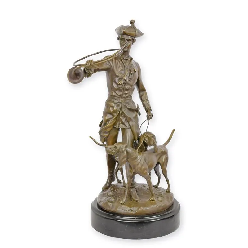 Bronzeskulptur Ludwig XV. mit Jagdhunden auf Marmorsockel 38 cm
