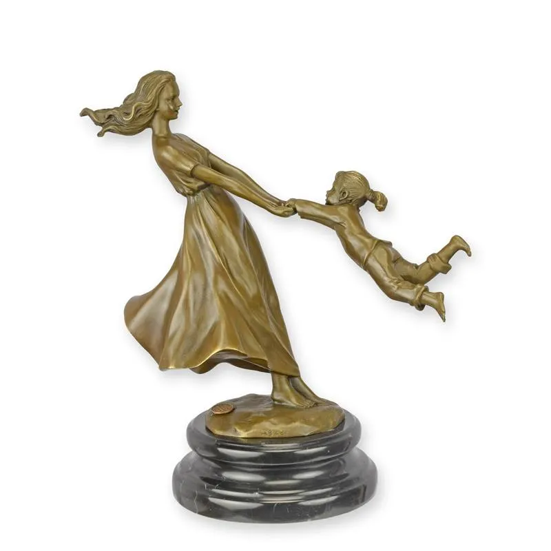 Bronzeskulptur Mutter und Kind spielend im Kreis