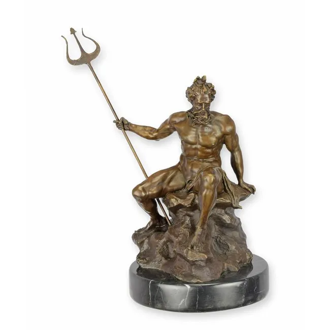 Bronzeskulptur Neptun sitzend mit Dreizack