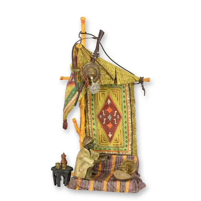 Bronzeskulptur orientalischer Teppichhaendler hoch