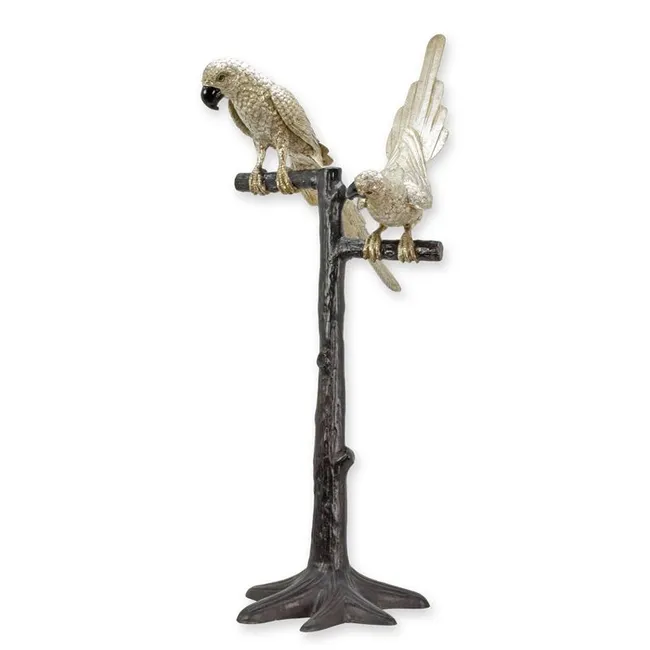 Bronzeskulptur Papageiengruppe im Baum – gross
