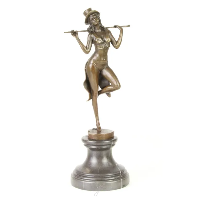 Bronzeskulptur Revuetaenzerin – cabarethaft tanzende Figur 38 cm