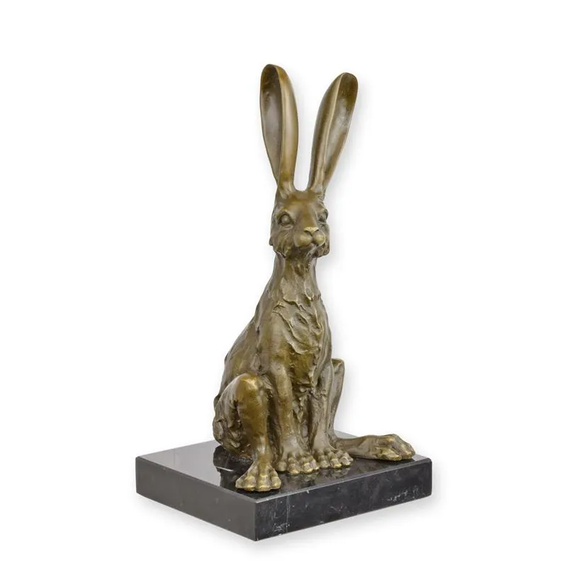 Bronzeskulptur sitzender Hase auf Marmorsockel 21 cm