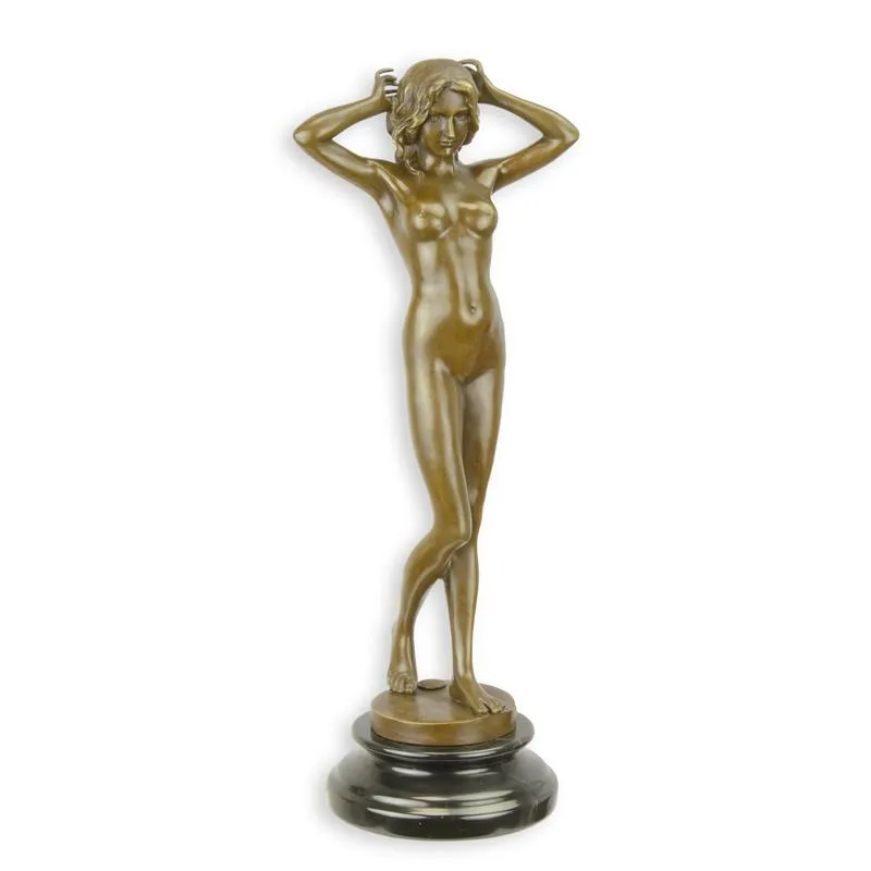 Bronzeskulptur stehende Frau First Shiver auf Marmor 38,1 cm
