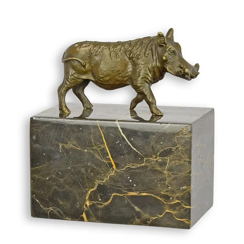 Bronzeskulptur Warzenschwein auf schwarzem Marmorblock 15 cm